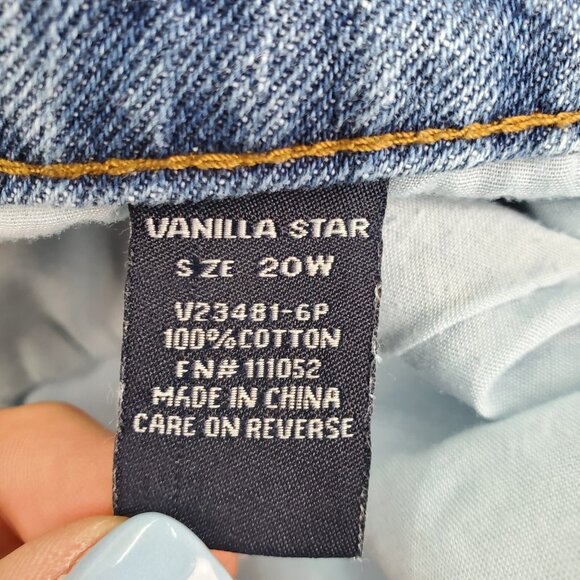 Vanilla Star Womens 20W Blue Distressed Ripped Cropped Jeans Raw Hem Denim - Picture 10 of 14